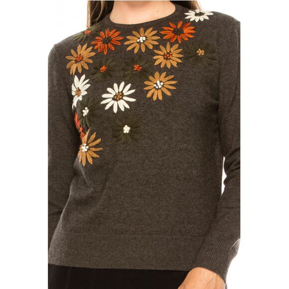 YAL New York Gerbera Western Cottage Daisy Woman Knit Sweater Size Small - Picture 1 of 10